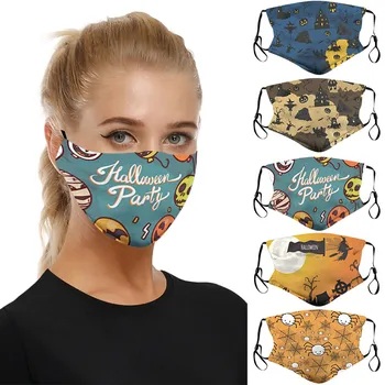 

Adults Washable Halloween Funny Expression Prints Mask Filter Can Be Placed Mouth Mask Washable Mouth Caps Face Mask Cloth masqu