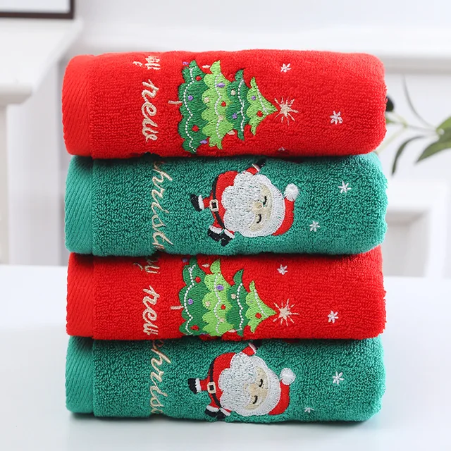 New Navidad Xmas Face Towel Christmas Decor Red Santa Claus New Year Gift Home Bathroom Washing Hand Face Towel Cloth Man Woman 1