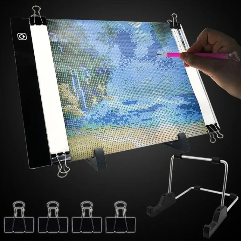 

5D Diamond Painting Tools A4 LED Light Pad Kit DIY Dimmable Light With Detachable Stand And Clips Reusable A4 Painting Board