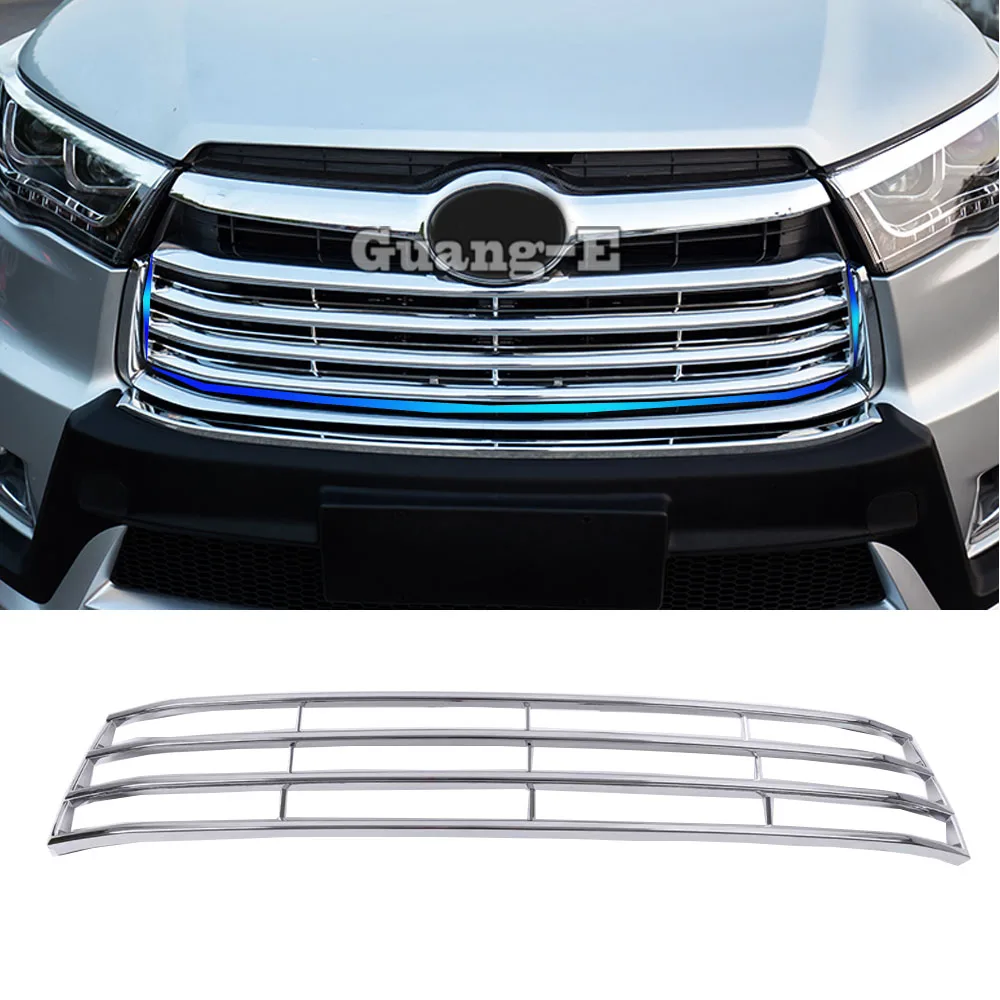 

For Toyota Highlander 2015 2016 2017 Car Sticker Cover Protect Detector ABS Chrome Trim Front Up Grid Grill Grille Frame 1pcs