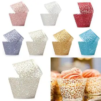

New 12pcs/set Hollow Muffin Cupcake Paper Cups Wedding Birthday Baby Shower Filigree Vine Decor Wrapper Wraps Cupcake Cases
