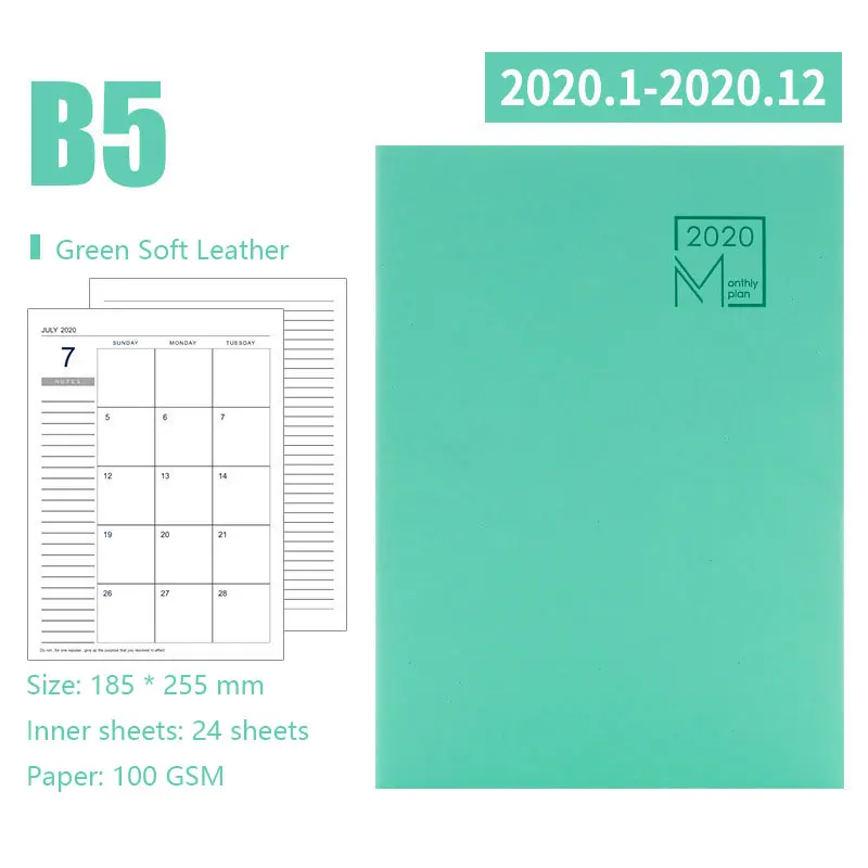 Agenda ноутбук в простом стиле B5 185*255 мм, 24 листа, кожаный мягкий переплет, качественная бумага 100 GSM, горизонтальный, стационарный - Цвет: Зеленый