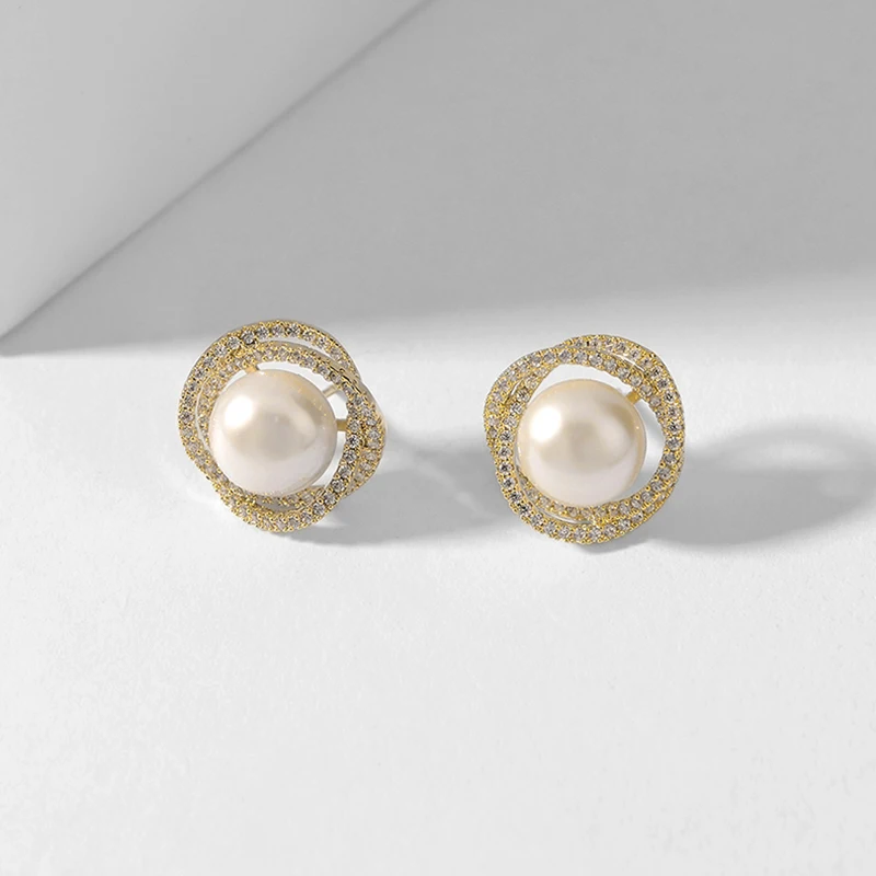 Ear Clip Earrings Clip Earrings Ear Clip Trendy Unusual Geometric Whirlpool Shape Pearl Clip on Earrings for Woman Non Pierced