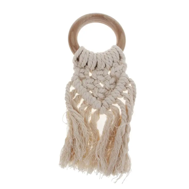 7 Радуга кисточкой макраме деревянный Boho детский Прорезыватель хлопок шнур дерево Прорезыватель зубов игрушка Душ подарок E65D - Цвет: 7