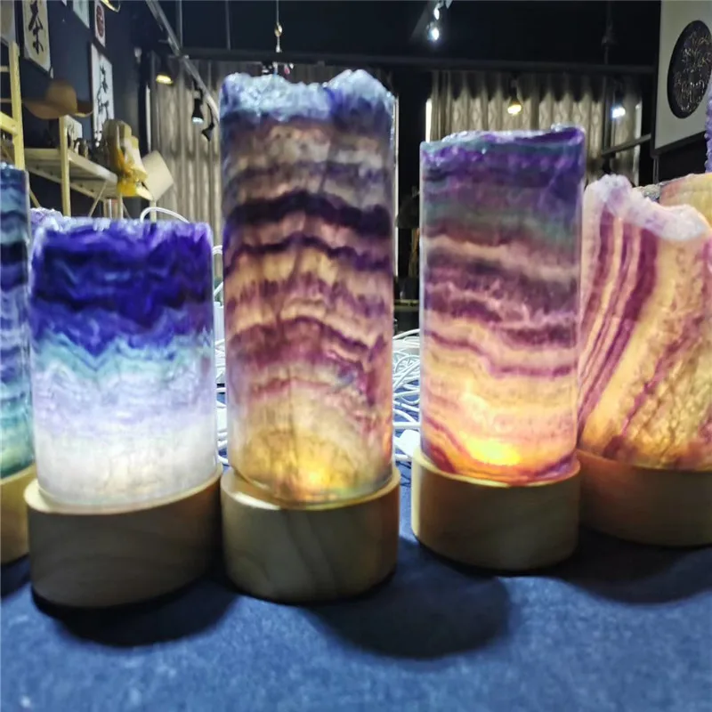 Natural Rainbow Fluorite Light Lamp Jewelry,Fluorite Gemstones Decor Jewelry,Home Study Living Room Lamp Decor Jewelry Gift 5