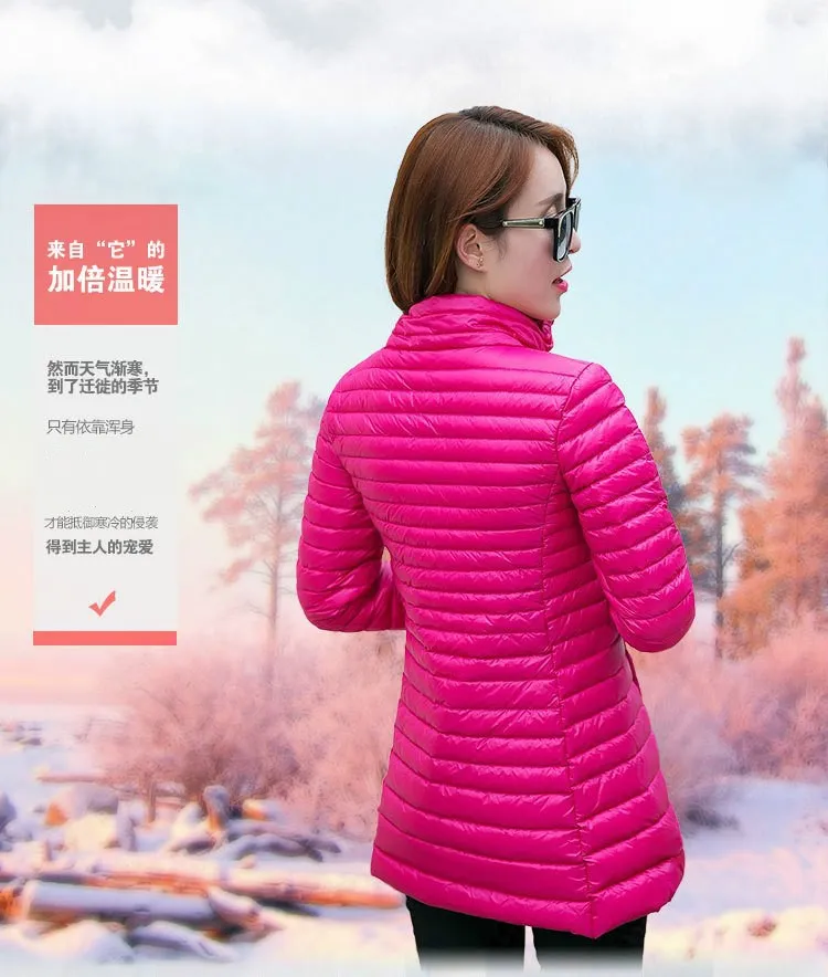 Autumn And Winter New Style Mid-length Women's Stand Collar down Jacket Lightweight Slim Fit Omega-Large Size a Generation