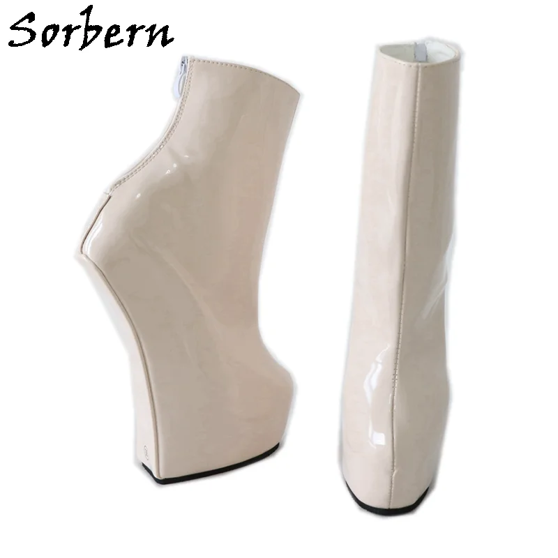 Sorbern-Beige-Patent-Ankle-Boots-Wedge-Heelless-Zipper-Hoof-Shoes ...