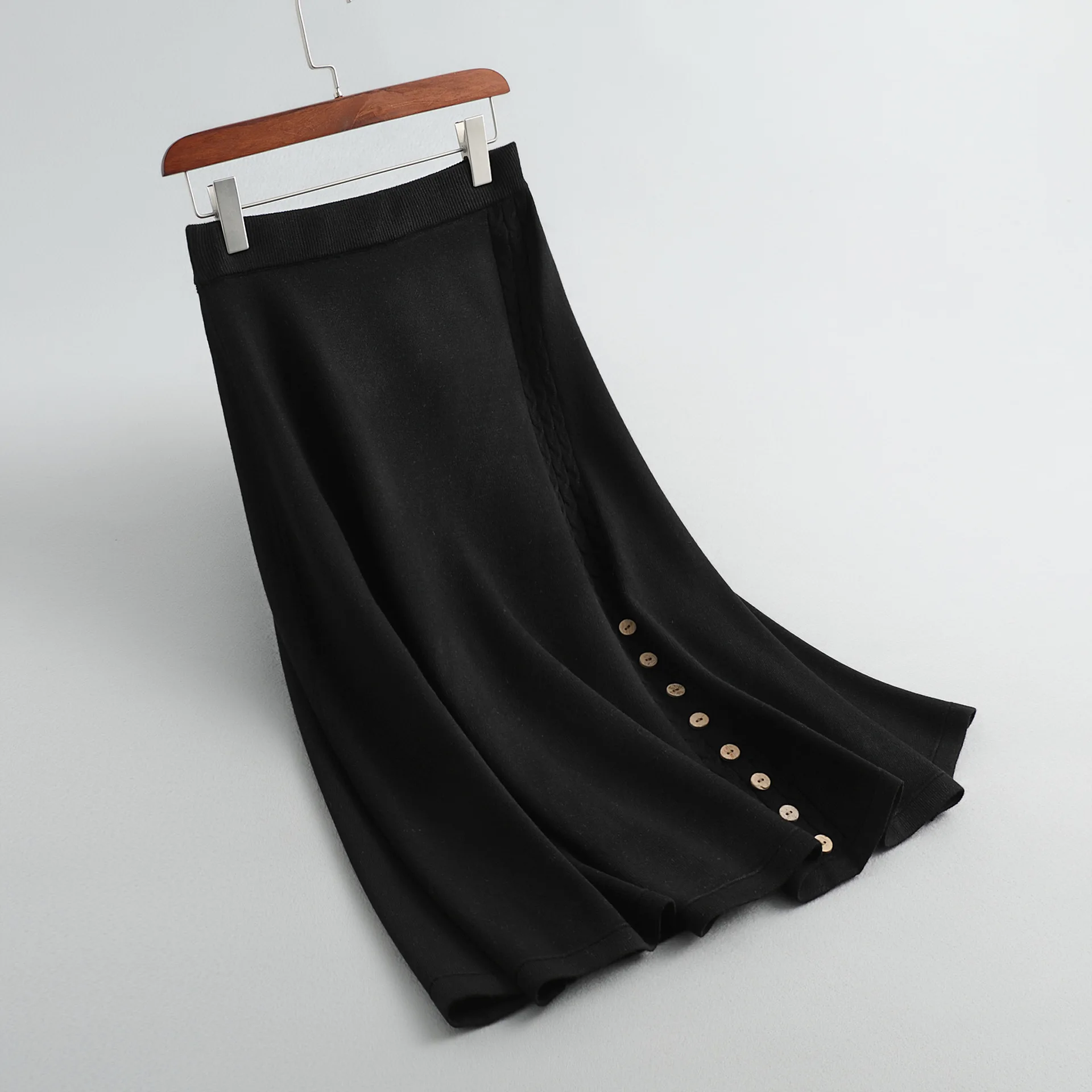 Women Wool long sweater skirt Winter female Button midi A-Line skirts maxi knitted warm elegant Saias Jupe Femme