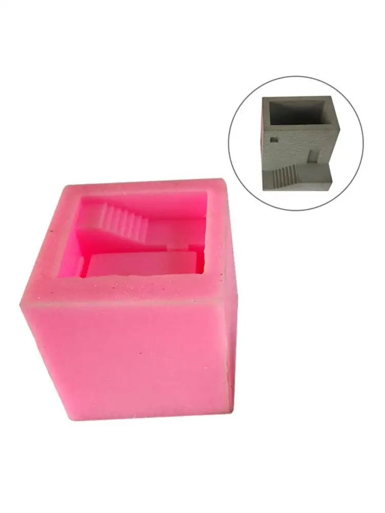 Small House Stairs Shaped Cement Pots Silicone Mold Nordic Style Stairs Type Flower Vase Mould