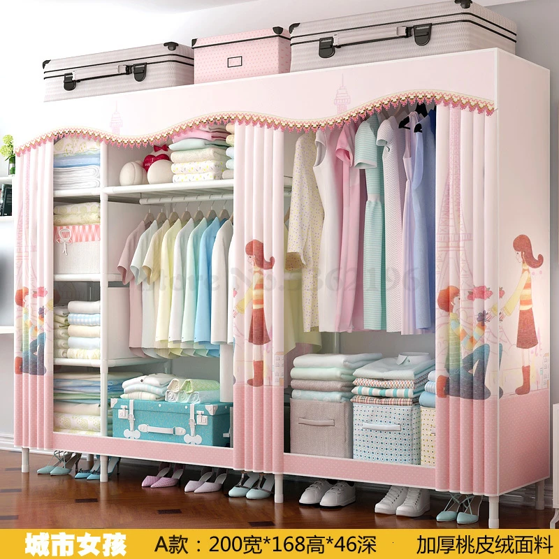 Wardrobe Simple Cloth Wardrobe Steel Pipe Thickening Reinforcement Thickening Assembly Double Steel Frame Storage Wardrobe - Цвет: Коричневый