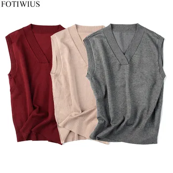 

S-4XL Plus Size Spring Autumn Sweater Vest Women V-neck Solid Knitted Sweater Coat Waistcoat Sleeveless Tops Pullover Outwear