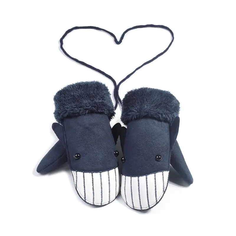Shark Shape Navy KLV/Детские перчатки для новорожденных, Детские Зимние теплые толстые плюшевые Висячие короткие детские варежки, перчатки для детей возрастом от 1 года до 2 лет - Цвет: Shark Shape Navy