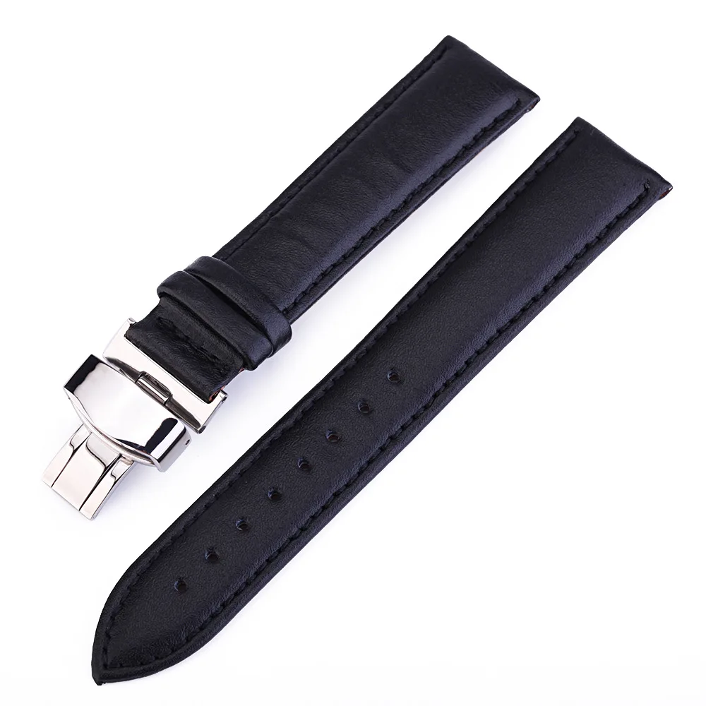 black-black UTHAI Z07 Бабочка Пряжка натуральная кожа Ремешки 12-24 мм Аксессуары для часов высокое качество коричневый цвет Ремешки для наручных часов - Цвет ремешка: black-black