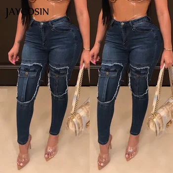 

JAYCOSIN Jeans Elasticity Button Zipper Trousers Pocket Splice Casual Denim Slim Femme Tight Pant Design Cowboy New Arrival 2020