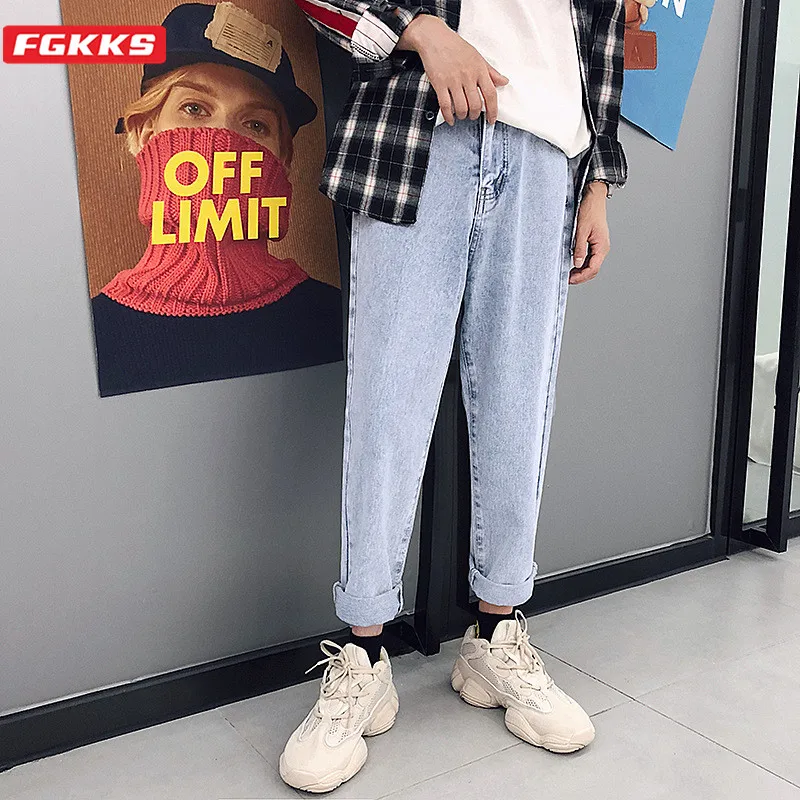 

FGKKS Trend Brand Men Straight Jeans Spring Summer New Men's Fashion Casual Wild Ankle-Length Pants High Street Jeans Male