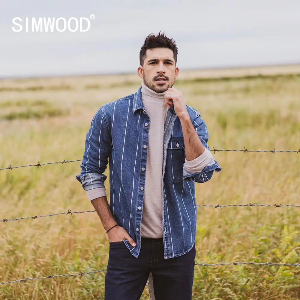 Best Price SIMWOOD 2020, Весенняя Новинка, джинсовые куртки в Вертикальную Полоску для мужчин, индиго, вареный, контрастный цвет, 100% хлопок, тонкая верхняя од... Best Price SIMWOOD 2020, Весенняя Новинка, джинсовые куртки в Вертикальную Полоску для мужчин, индиго, вареный, контрастный цвет, 100% хлопок, тонкая верхняя од...