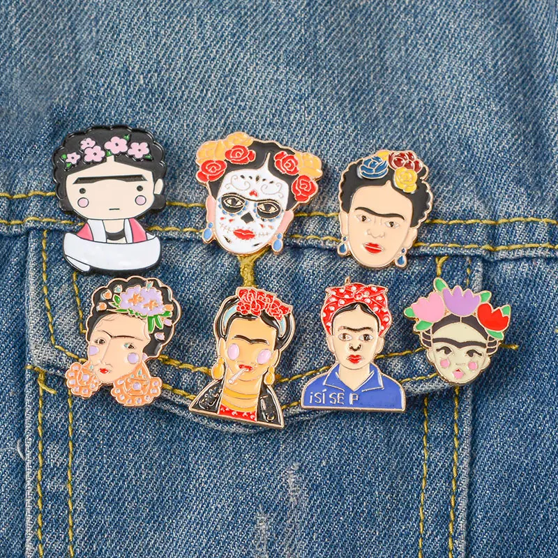 

Charming Brooches Pins 7pcs/set Different Styles Mexican Women Face Pattern Girls Man Clothing Backpack Decoration