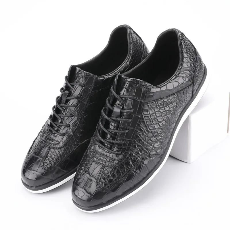 US $168.69 Authentic Real Crocodile Belly Skin Male Casual Black Sneakers Genuine Alligator Leather Soft Rubble Sole Men Laceup Flats Shoe