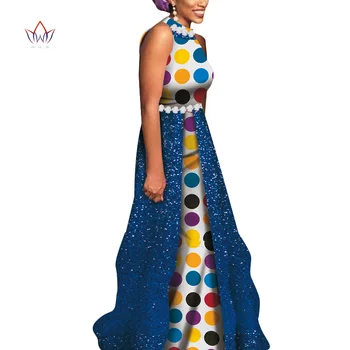 

African Women Wedding Party Dress Bazin Riche African Clothing Sleeveless Print Long Dress Bridesmaid Dress Engagement WY6785