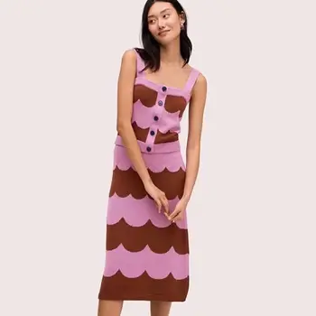 

New Stripe Knitted Cotton Sleeveless Top And Sexy Skirt Set