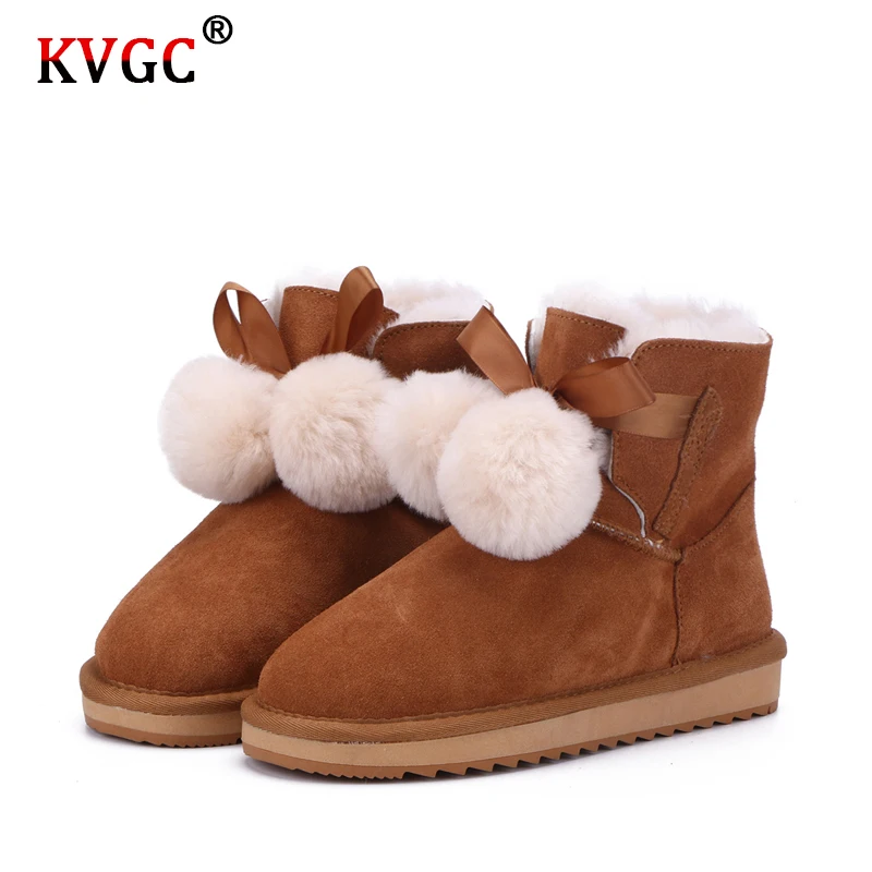 KVGC/Новинка Женские зимние сапоги из воловьей кожи и шерсти с меховой подкладкой
