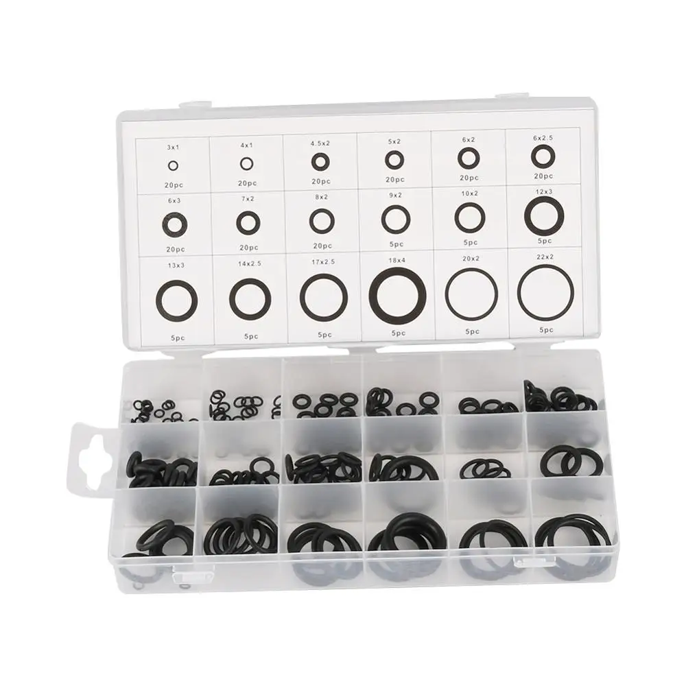 

225Pcs O Ring Assortment Rubber O-Ring Washer Seal Rings Watertightness Oil Resistance Gaskets Different Size With Plactic Box