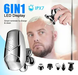 IPX7 Waterproof Electric Shaver LCD Display Razor for Men Beard Hair Trimmer USB Rechargeable Bald Head Shaving Machine