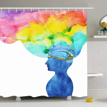 

Shower Curtain Set with Hooks 60x72 Calm Human Head Healing Chakra Power Mindful Energy Inspiration Abstract Thought People