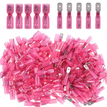 

200/100/50PCS Spade Seal Heat Electrical Shrink Quick Disconnect Wire Butt Terminals Connectors Kit Male/Female Red Insulated