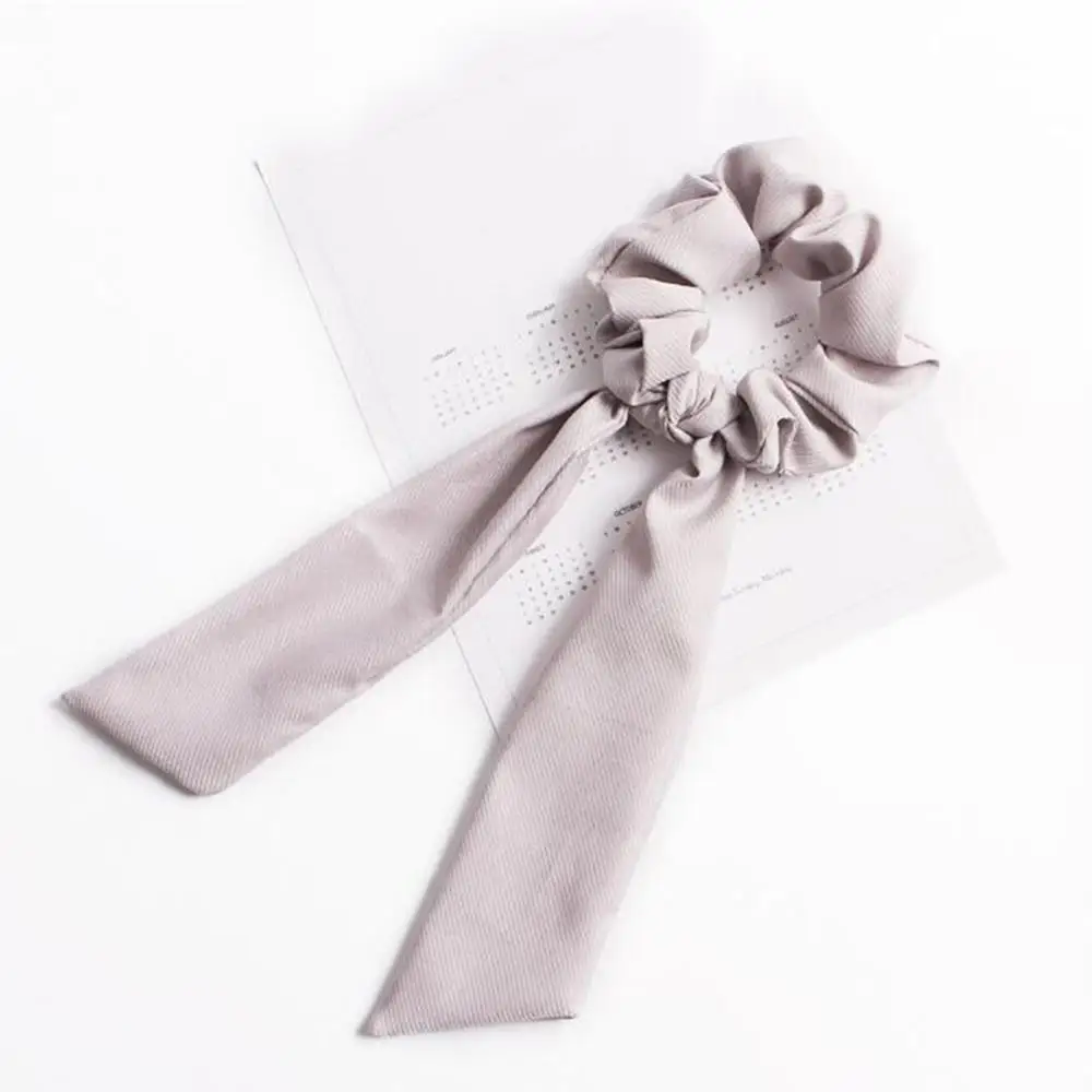 Boho Style Printed Ribbon Bow Hair Scrunchies Elastic Hair Bands Women Elegant Polka Dot Knotted Scarf Hair Accessories Headwear - Цвет: 00019-grey