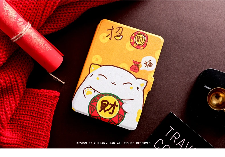 Red Lucky Cat Magnet PU Flip Cover for Amazon Kindle Paperwhite 1 2 3 4 449 558 Case 6 inch Ebook Tablet Case