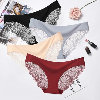 

Sexy Women Panties Lace Briefs Ice Silk Seamless Underwear Thong Lingerie Transparent Underpants String Pants Women Sexy Panties