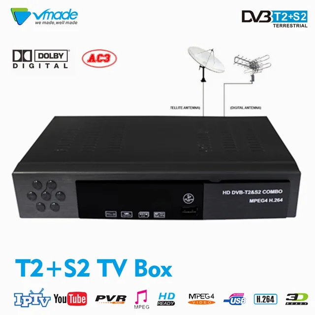 $US $14.39  Vmade DVB-T2/S2 Combo H.264 MPEG4 HD Digital Terrestrial Satellite Receiver Support Cccam Youtube B