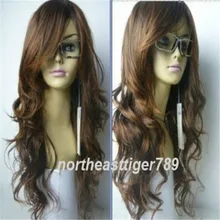 Горячая Распродажа модный длинный коричневый кудрявый косплей женский парик для волос