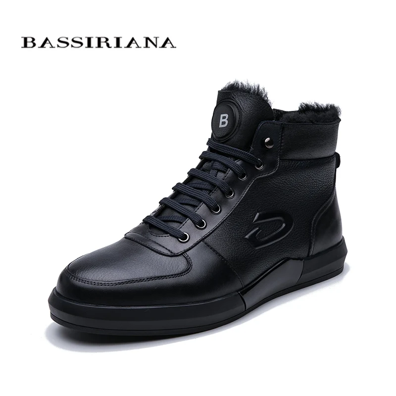 BASSIRIANA 2019 men's winter booties black leather fur high quality comfortable men's shoes