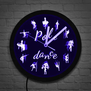 

Pole Dance LED Lighting Wall Clock With Remote Control Color Changes Night Club Sexy Female Dancers Chicks LED Sign Wall Clock