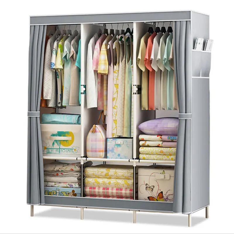 Simple Cloth Wardrobe Fabric Steel Tube Assembly Closet Bedroom Clothes Hanging Storage Wardrobe Dormitory Storage Cabinet 2