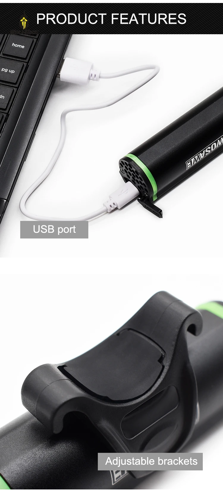 Wolfbike водонепроницаемый велосипедный фонарь USB Перезаряжаемый 5 режимов работы резиновое Крепление Держатель индикатор питания велосипедный фонарик