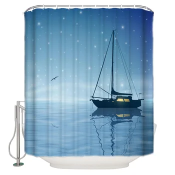 

Sailing Boat Night Sky Sea Shower Curtain Waterproof Polyester Bath Curtain