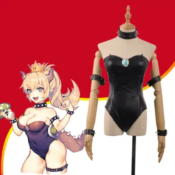 

Anime Bowsette Cosplay Costume Princess Bowser Peach Bodysuit Black Cosplay Outfit Halloween Costumes for Women