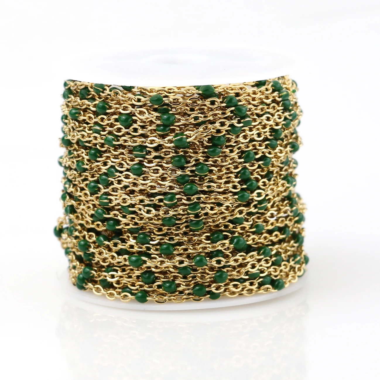 Gold Dark green Width2mm Нержавеющая сталь кабель цепочка с эмалевой подвеской оптом синий/черный/белый/красный/фиолетовый звено цепи Цепочки и ожерелья материалы для самостоятельного изготовления украшений оптом - Цвет: Gold Dark green