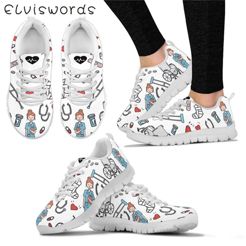 

ELVISWORDS Women's mesh flat shoes Off white Casual shoes Animation illustration sports shoes Lok Fu shoes Soft shoes 2019 New