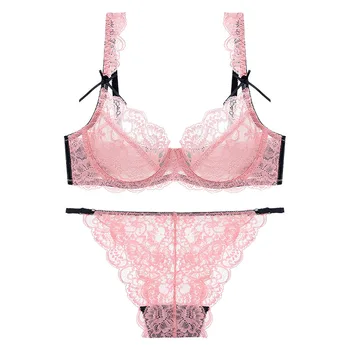 

2020 Sexy Lace Bra Set 3/4 Cup Adjustable Push Up Ultra Thin Bra Lingerie Underwear Women Sets 70-85A B C Cup Free Shipping