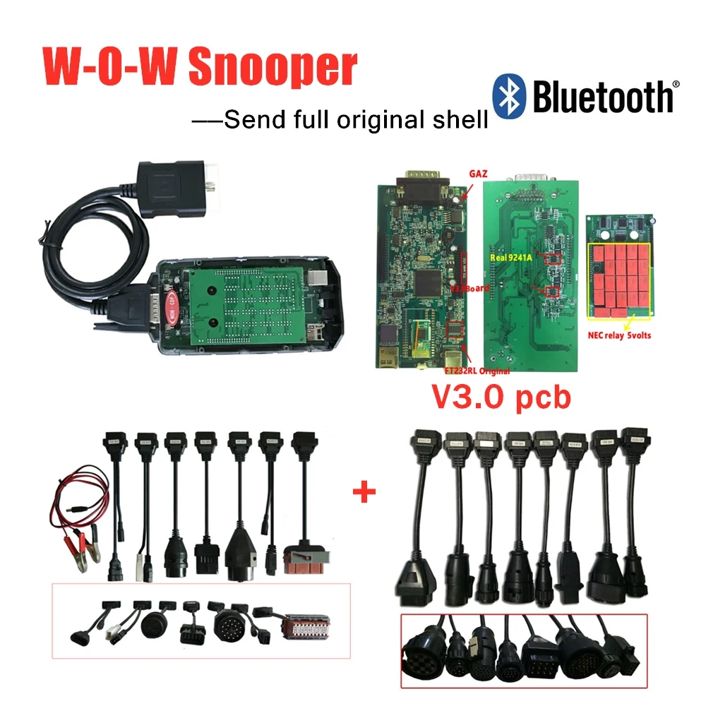 DHL,, высокое качество, одна печатная плата, Vci W-O-W C-D-P SNOOPER v5.008 R2 с bluetooth obd диагностический инструмент+ кабели для автомобилей/грузовиков - Цвет: with bluetooth