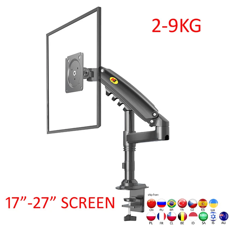 Soporte de escritorio para monitor NB H80 de 17 "-27", con resorte de Gas, 2-9kg, con columna Flexi, de mesa para giratorio 360, con orificio de abrazadera para Lcd