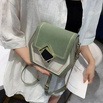 

Scrub Leather Crossbody Bags for Women Small Hexagon Shoulder Messenger Bag Phone Purses Green
