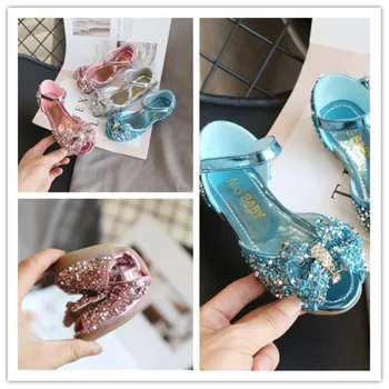 

Children's Sandals 2020 Summer New Large Bowknot Princess Shoes Rhinestone Glitter Girls Leather Shoes Children Shoes C12261