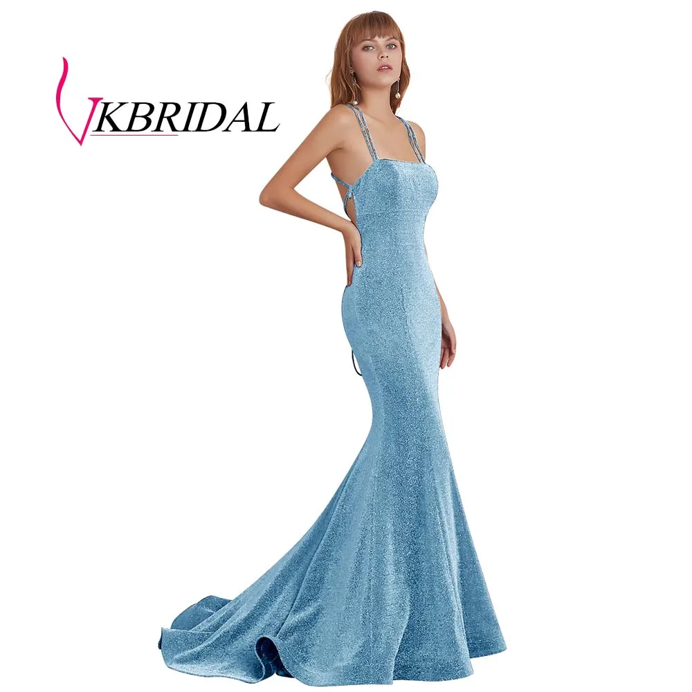 Небесно-голубой VKBRIDAL, блестящие длинные платья для выпускного вечера,, сексуальные платья с бретельками на спине, блестящие Сексуальные вечерние платья Русалка - Цвет: Небесно-голубой