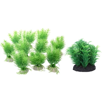 

11 Pcs Green Artificial Plastic Plants Aquarium Fish Tank Decoration Ornament, 10 Pcs 3.5x2x8.5Cm & 1Pcs 8Cm