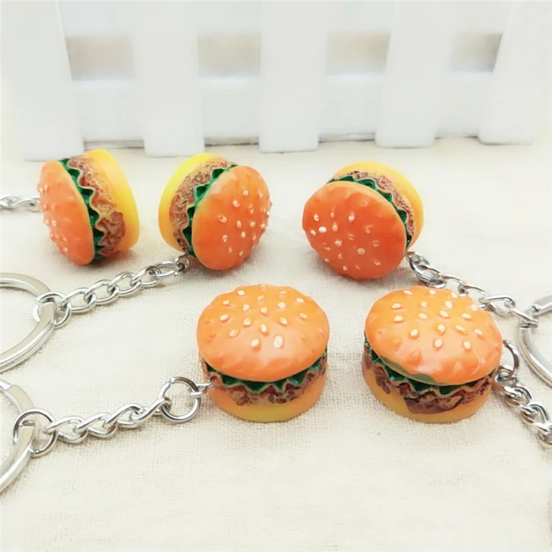 Personality Hamburger Bag Keychain Simulation Food Accessories Resin Pendant Key Ring Chain Jewelry Wholesale | Украшения и